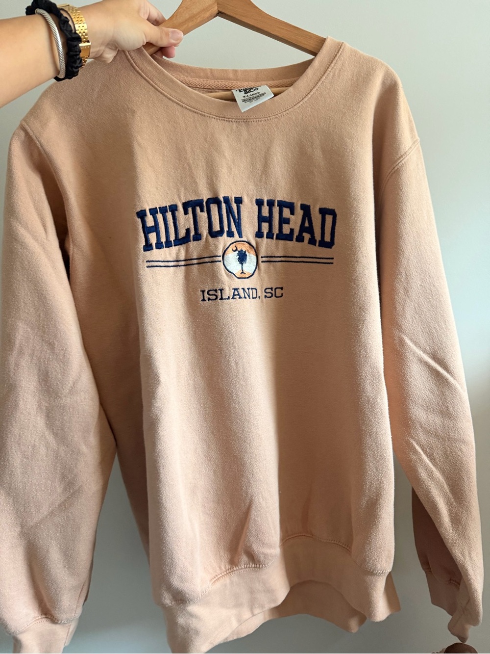 Embroidered Hilton Head Island SC Peach Crewneck Sweatshirt